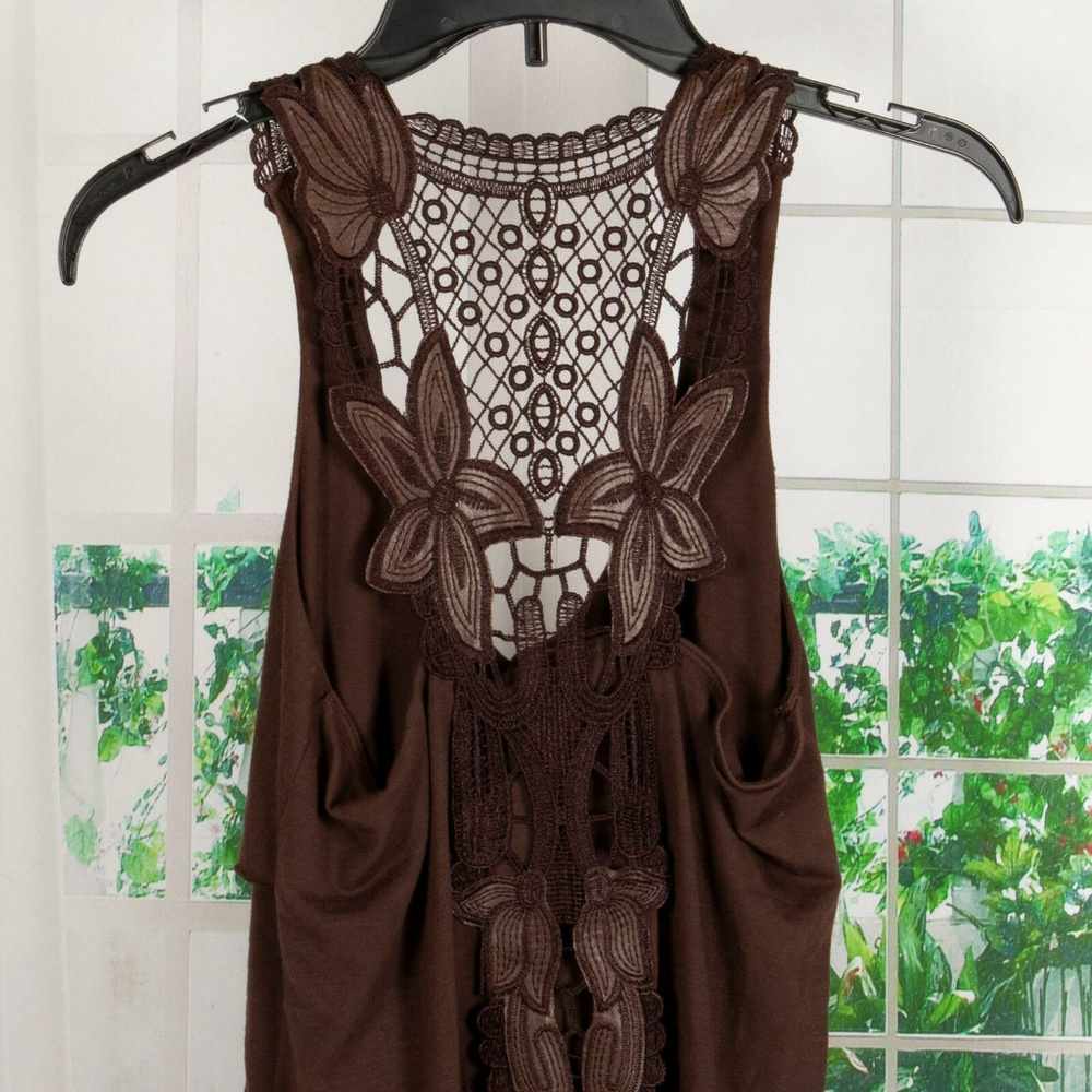 Lily White Front Tie Lace Fashion Top Brown